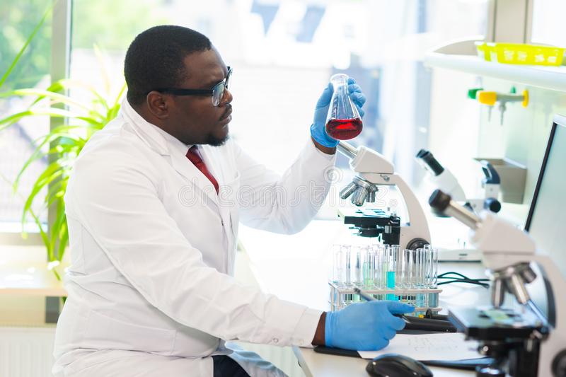 african-american-medical-doctor-working-research-lab-science-assistant-making-pharmaceutical-experiments-chemistry-laboratory-154063374